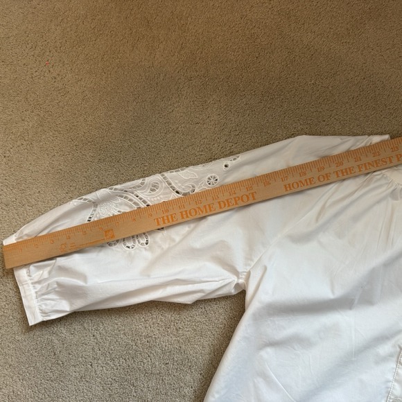 NWOT Evereve Women M Top Blouse White Puff Sleeve Boho Peasant Cotton Cottage - Picture 8 of 10